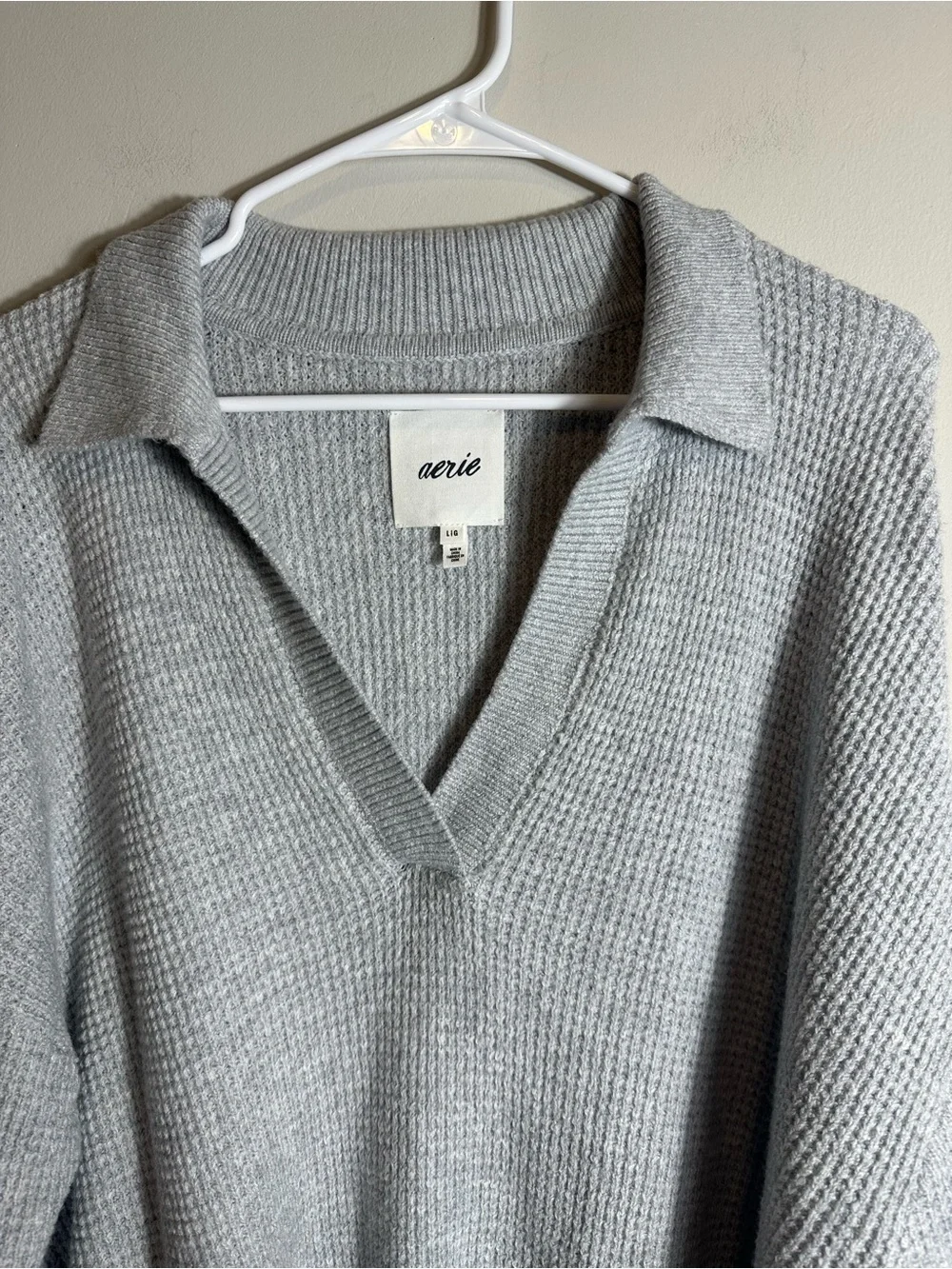 Aerie Cozyup Waffle Knit Polo Sweater Gray Size L - Picture 3 of 9